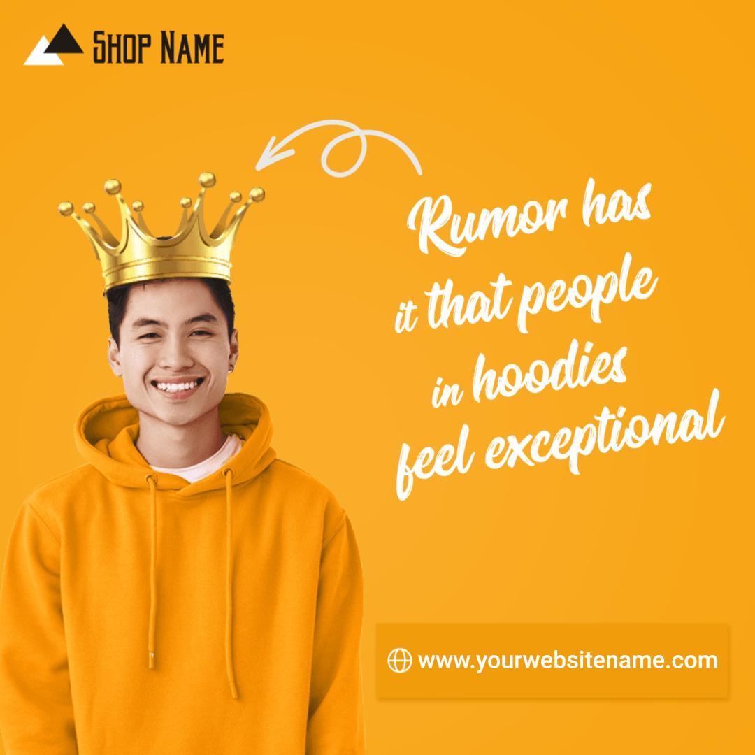 Vibrant Orange Hoodie Trend with Playful Crown Design Ad Template