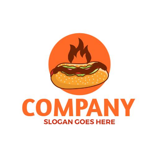 Vibrant Orange Hotdog with Flames Representing Cooking Logo Template