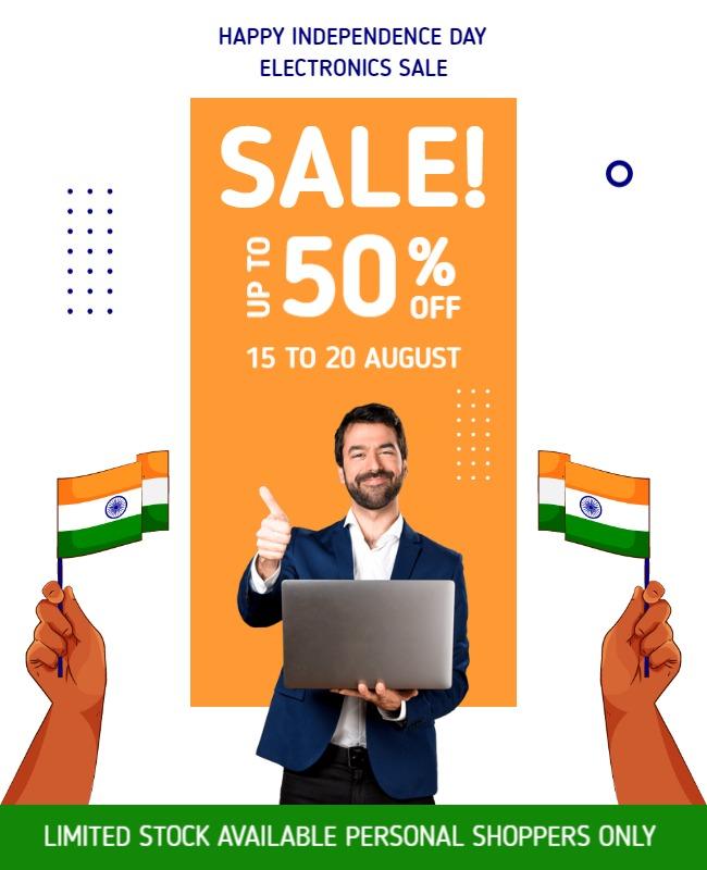 Vibrant Orange Independence Day Electronics Sale Poster Template