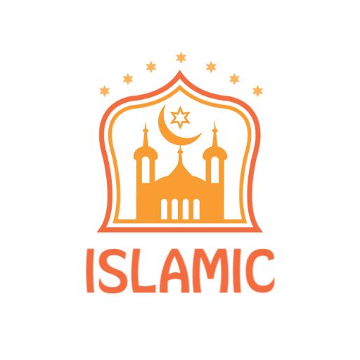 Vibrant Orange Islamic Architecture with Crescent Moon Logo Template