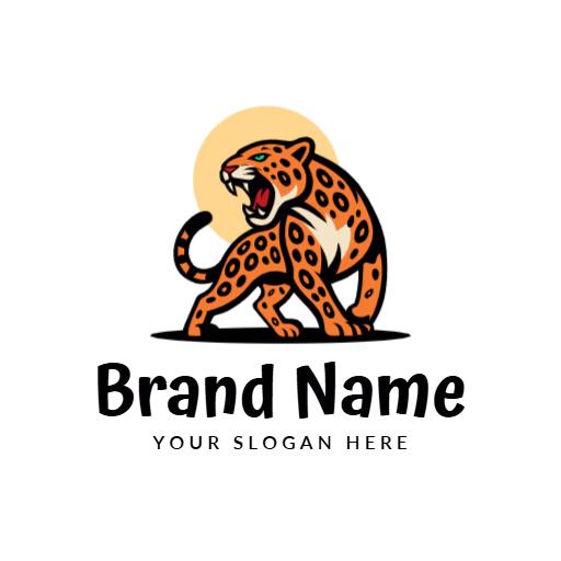 Vibrant Orange Jaguar Striking a Powerful Pose Logo Template