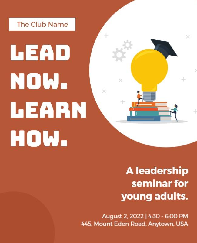Vibrant Orange Leadership Seminar for Young Adults Poster Template