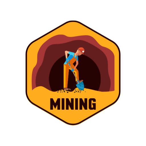 Vibrant Orange Mining Scene Showcasing Excavation Worker Logo Template