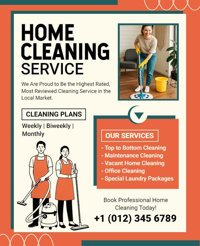 Vibrant Orange Modern Home Cleaning Services Flyer Template