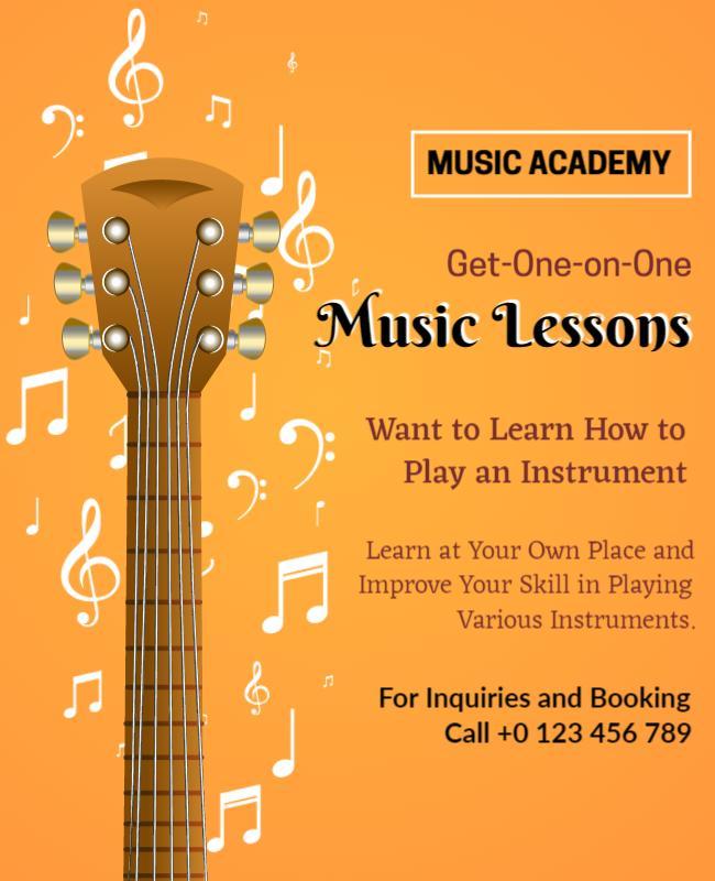 Vibrant Orange Music Academy One-on-One Lessons Flyer Template