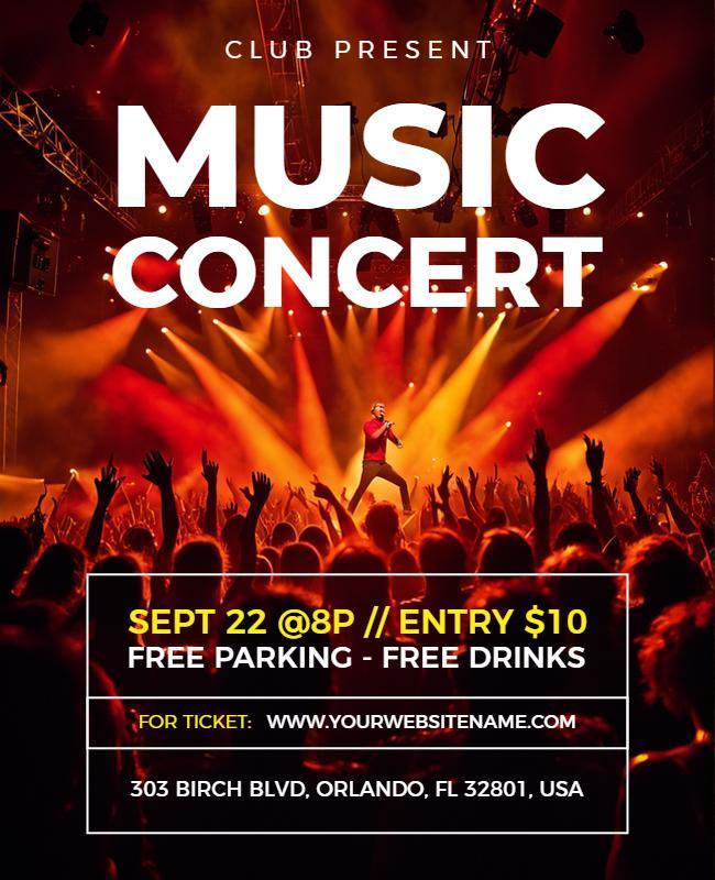 Vibrant Orange Night Music Concert Event Poster Template