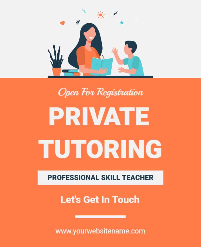 Vibrant Orange Private Tutoring Registration Poster Template