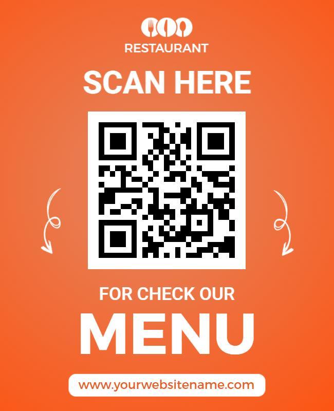 Vibrant Orange QR Code Digital Restaurant Menu Poster Template