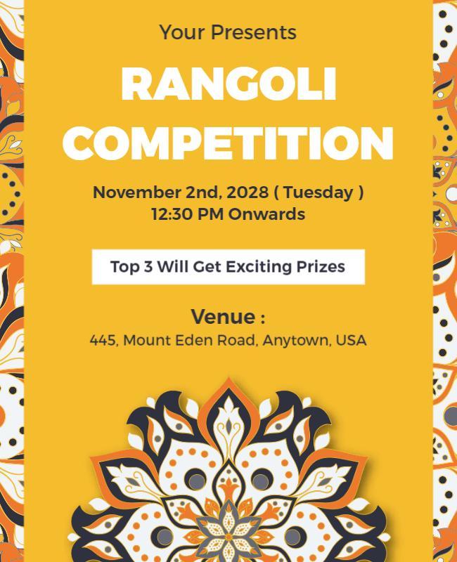 Vibrant Orange Rangoli Competition Event Poster Template
