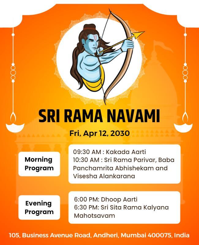 Vibrant Orange Sri Rama Navami Celebration Poster Template