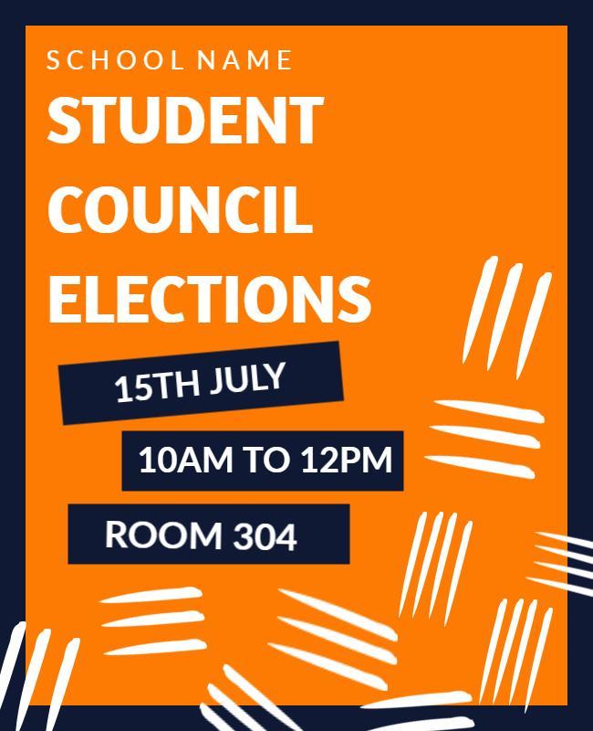 Vibrant Orange Student Council Elections Announcement Poster Template