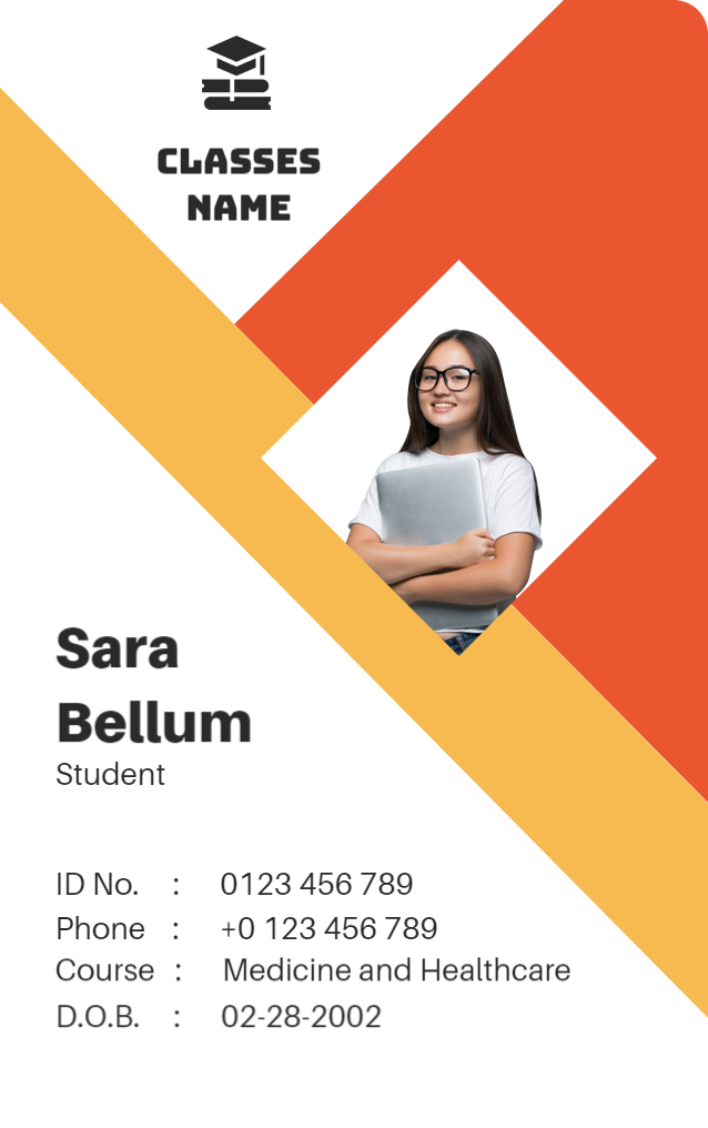 Vibrant Orange Student Identification Card Template