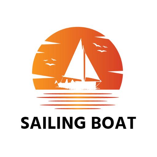Vibrant Orange Sunset Reflected on Sailing Boat Logo Template