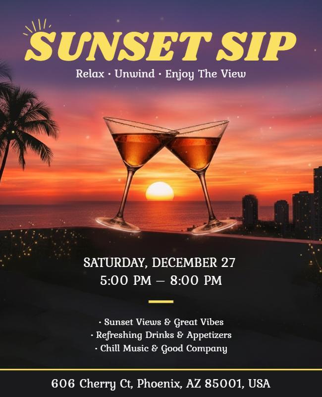 Vibrant Orange Sunset Sip Invitation Flyer Template