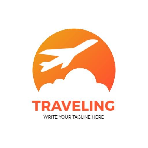 Vibrant Orange Sunset with Airplane for Traveling Logo Template