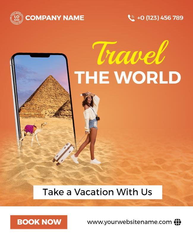 Vibrant Orange Travel Adventure Holiday Booking Poster Template