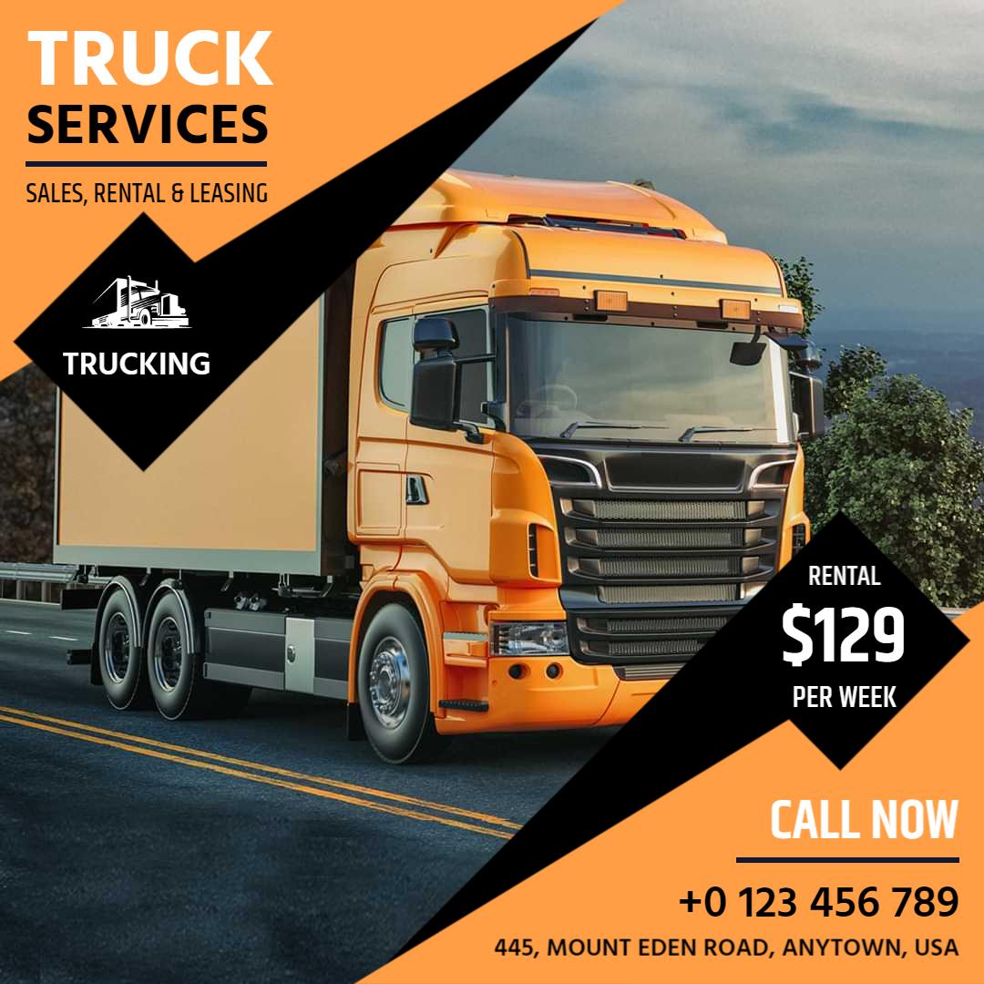 Vibrant Orange Trucking Services Rental Offer Ad Template