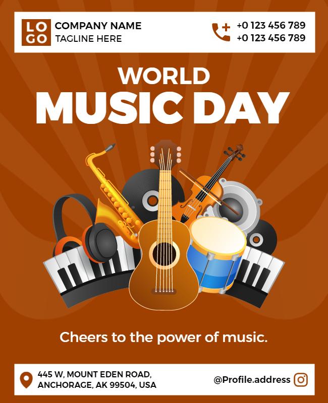 Vibrant Orange World Music Day Celebration Poster Template