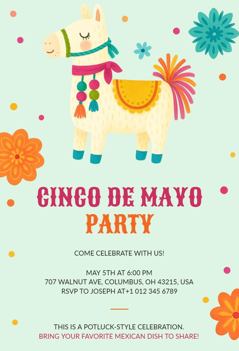 Vibrant Pinata Fiesta Cinco De Mayo Celebration Invitation Template