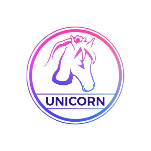 Vibrant Pink and Blue Circle Design Featuring Unicorn Logo Template