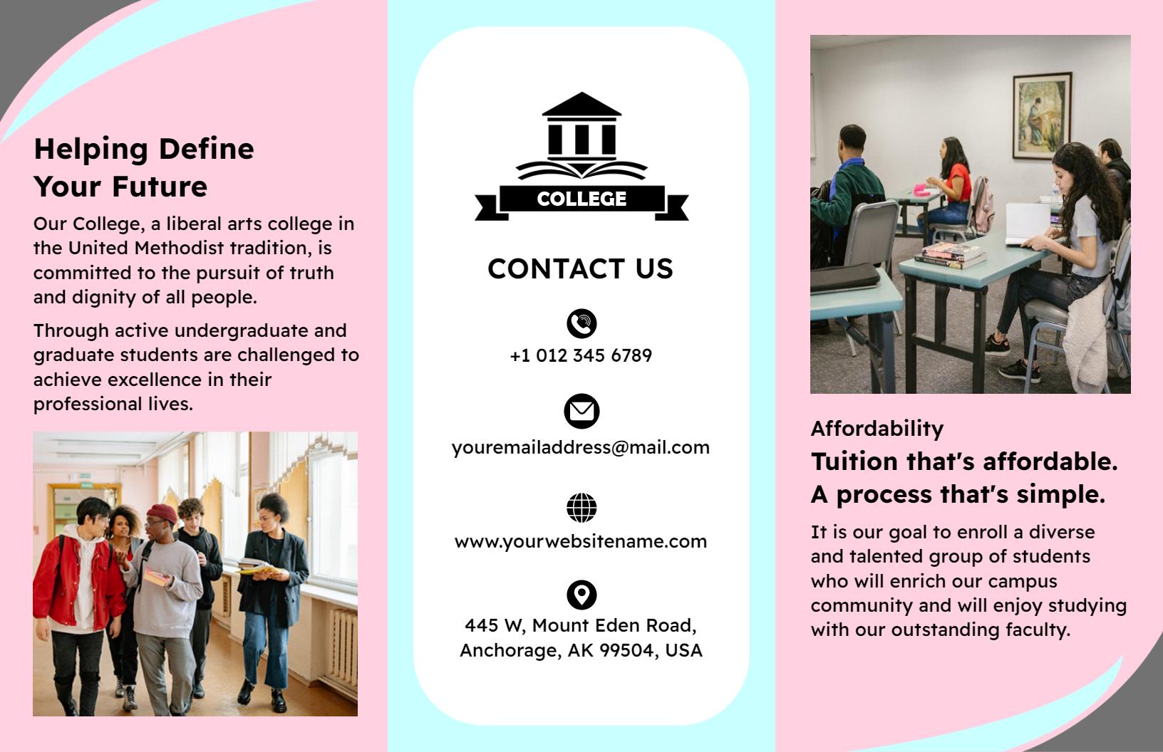 Vibrant Pink and Blue College Education Recruitment Brochure Template