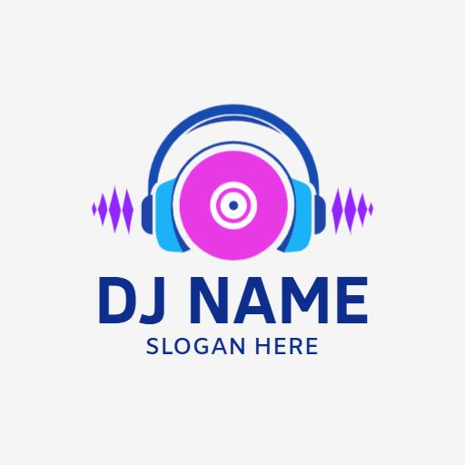 Vibrant Pink and Blue DJ Logo with Modern Headphone Design Logo Template
