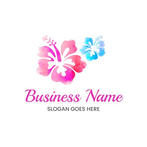 Vibrant Pink and Blue Hibiscus Flowers in Watercolor Logo Template