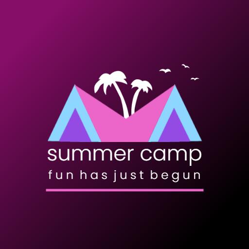 Vibrant Pink and Blue Mountains Representing Summer Camp Logo Template