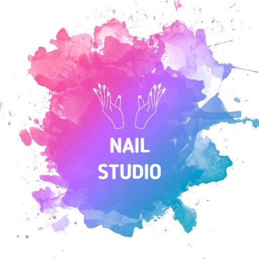 Vibrant Pink and Blue Watercolor Design for Nail Studio Logo Template