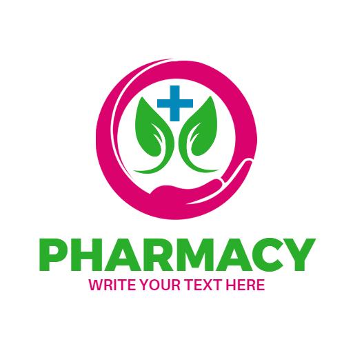 Vibrant Pink and Green Pharmacy Promoting Wellness Logo Template