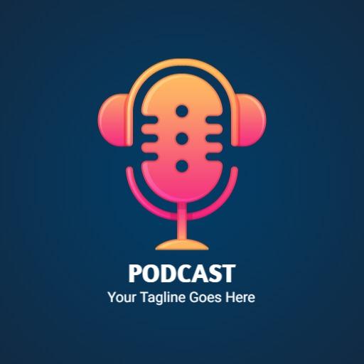 Vibrant Pink and Orange Microphone Design for Podcast Logo Template