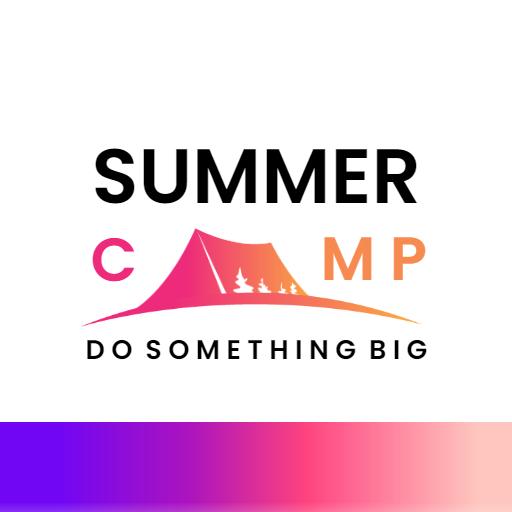 Vibrant Pink and Orange Tent Design for Summer Camp Logo Template