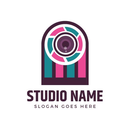 Vibrant Pink and Turquoise Camera Design Photography Logo Template