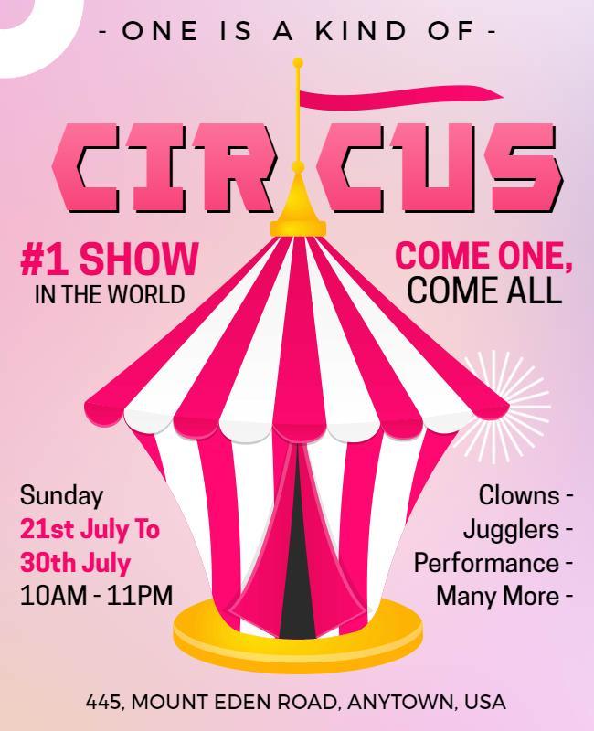 Vibrant Pink and White Circus Performance Event Poster Template