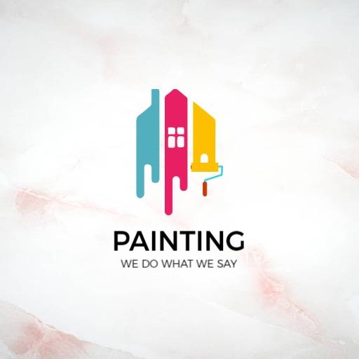 Vibrant Pink and Yellow Paint Dripping Houses for Painting Logo Template