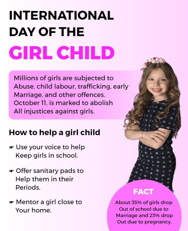 Vibrant Pink Awareness for International Day of the Girl Child Poster Template