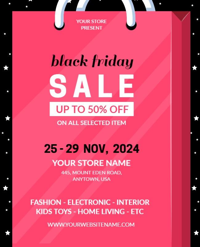 Vibrant Pink Black Friday Sale Shopping Bag Poster Template