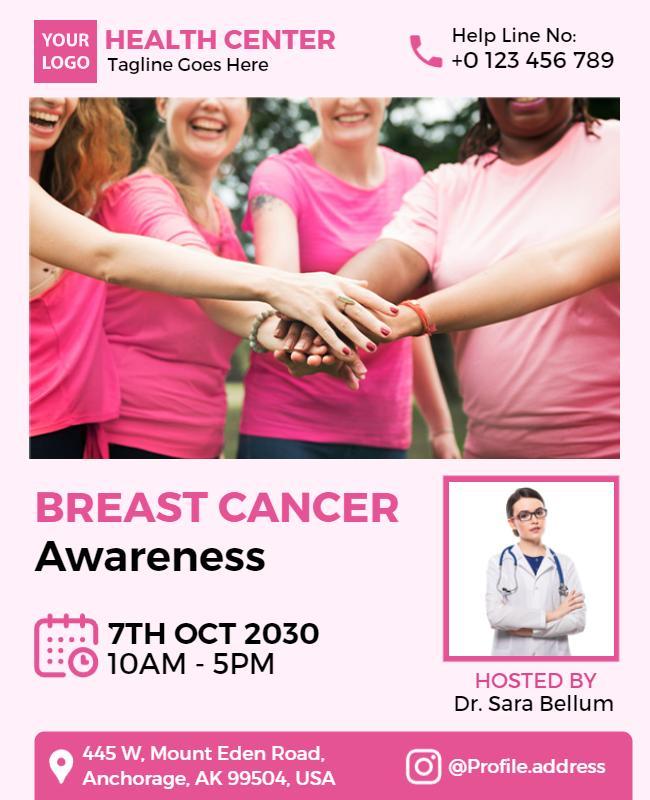 Vibrant Pink Breast Cancer Awareness Health Event Poster Template