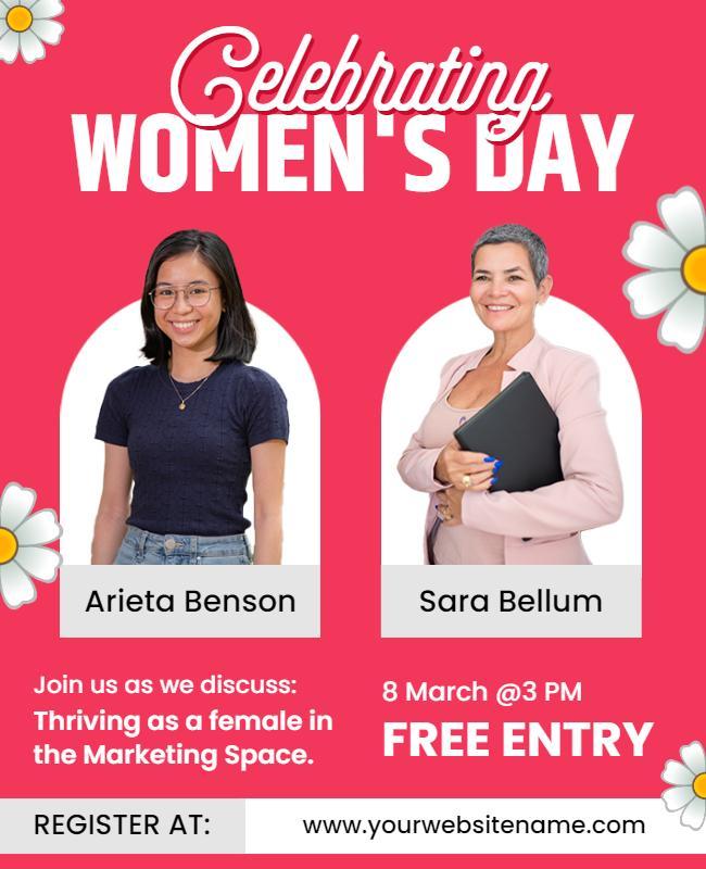 Vibrant Pink Celebrating Women's Day Discussion Poster Template