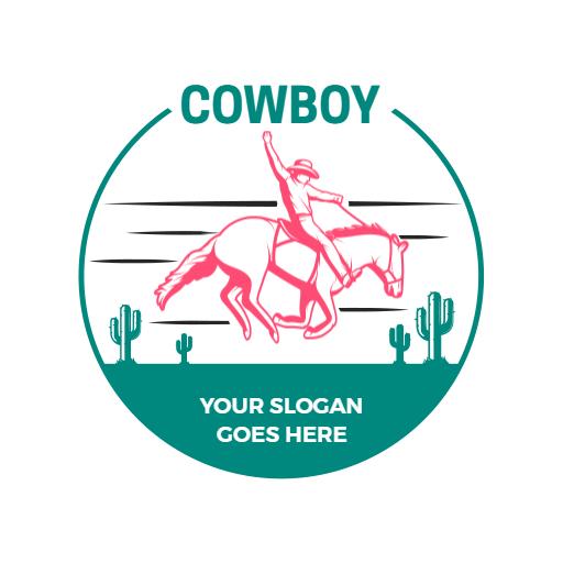 Vibrant Pink Cowboy Riding a Horse with Desert Scene Logo Template