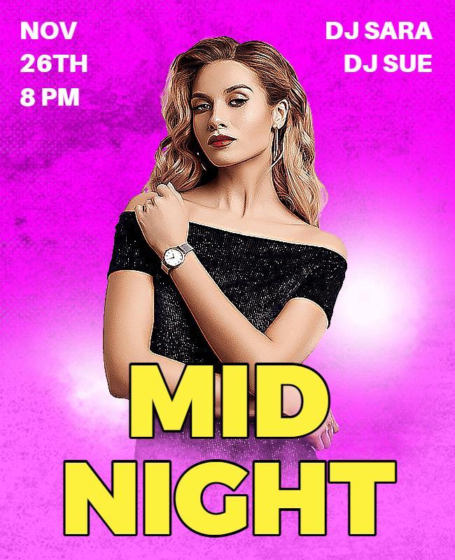 Vibrant Pink Dance Party Event Mid Night Poster Template