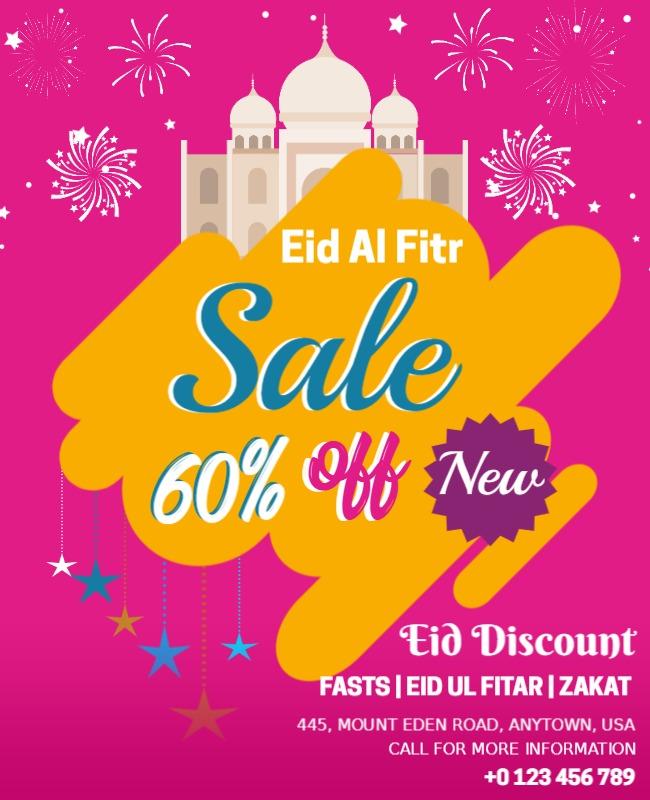 Vibrant Pink Eid Sale and Discount Celebration Poster Template