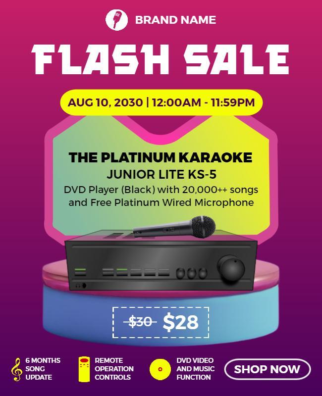 Vibrant Pink Flash Sale for Karaoke DVD Player Poster Template