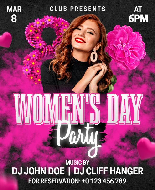 Vibrant Pink Floral Women's Day Celebration Party Poster Template