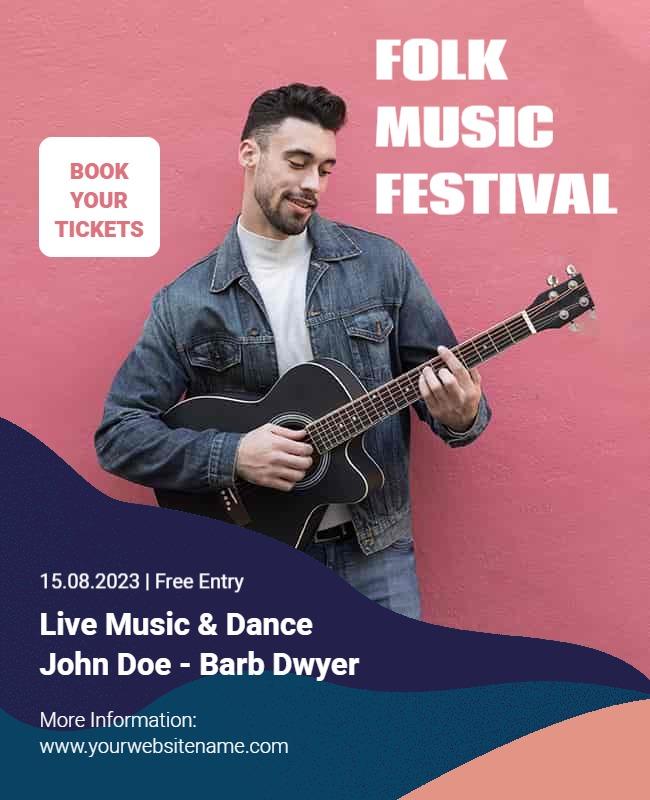Vibrant Pink Folk Music Festival Live Dance Event Flyer Template