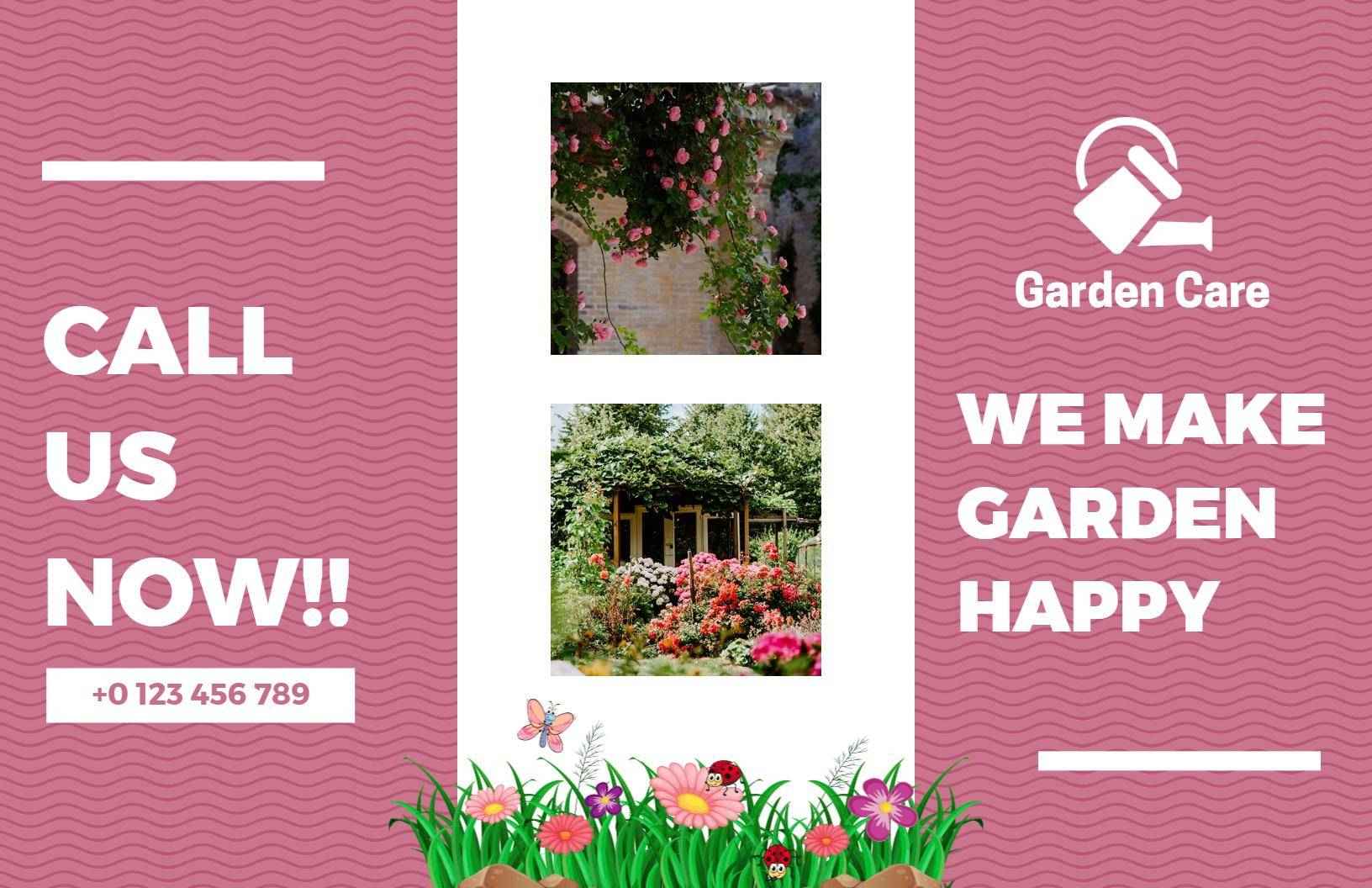 Vibrant Pink Garden Care Services and Maintenance Brochure Template