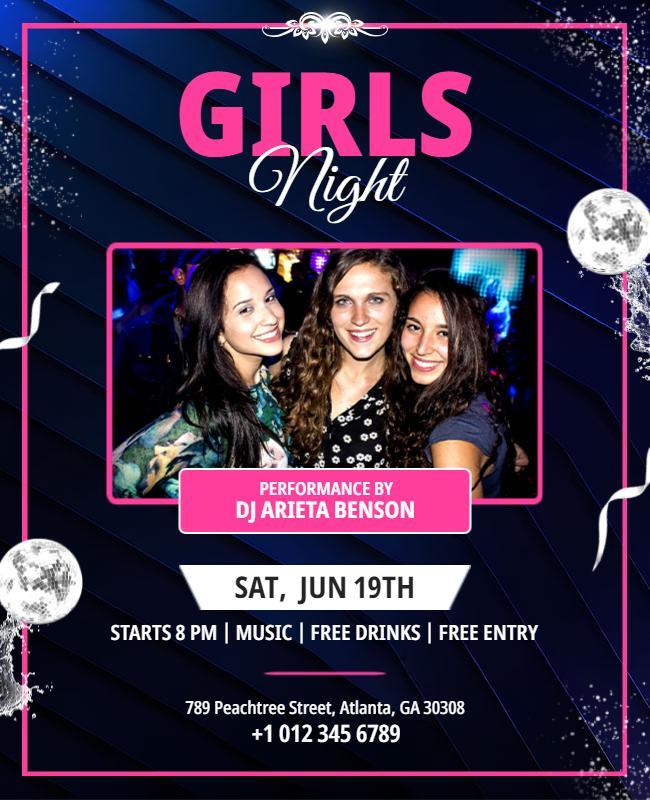 Vibrant Pink Girls Night Out Dance Party Poster Template