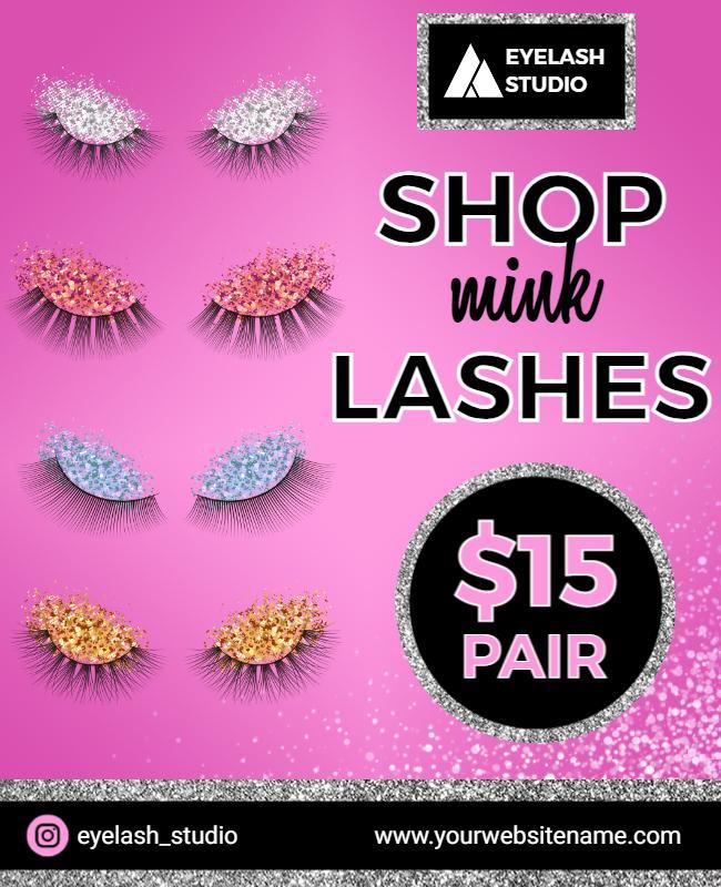 Vibrant Pink Glamorous Mink Lashes Sale Poster Template