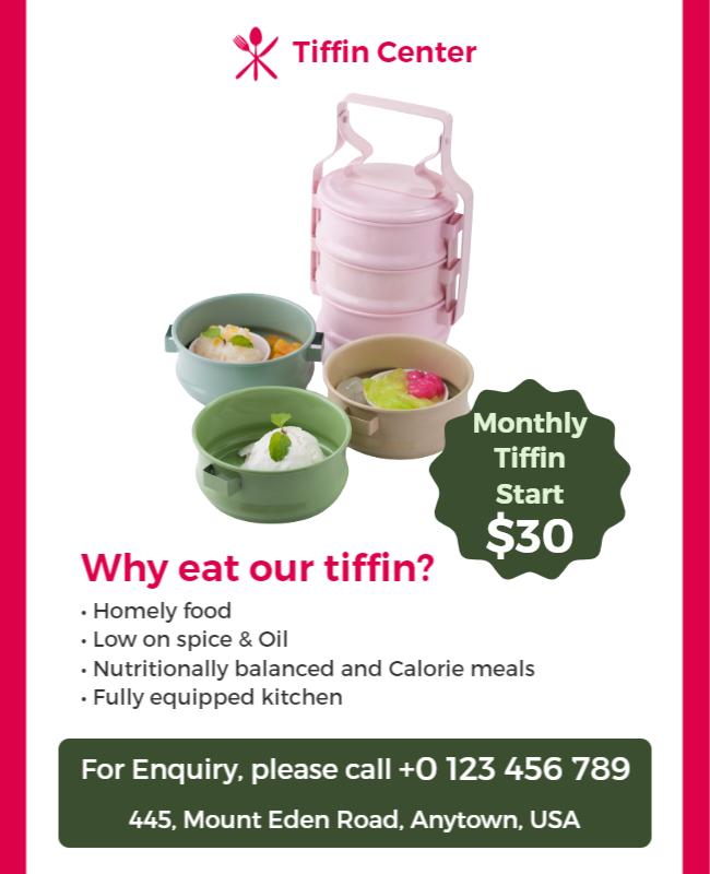 Vibrant Pink Homely Tiffin Meal Service Poster Template