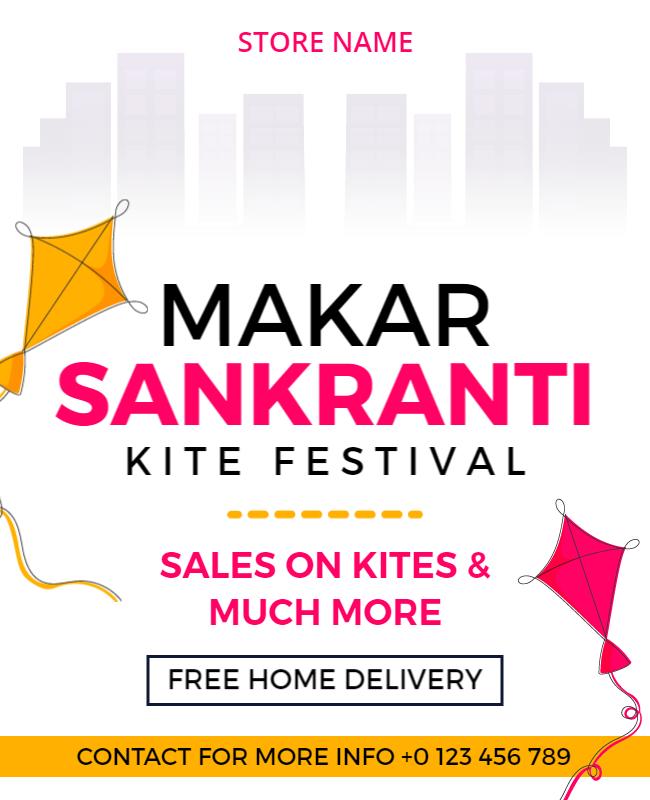 Vibrant Pink Makar Sankranti Kite Festival Poster Template
